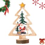 Decoratiune de Craciun, Embo, din Lemn, 13.5 x 20 cm, Model Brad cu Stea Galbena, Multicolor - imagine 2