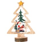 Decoratiune de Craciun, Embo, din Lemn, 13.5 x 20 cm, Model Brad cu Stea Galbena, Multicolor