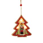 Ornament de Brad, Embo, cu Lumini LED, din Lemn, Figurina Spargatorul de Nuci, Model Brad, Multicolor