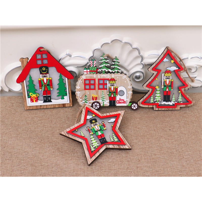 Ornament de Brad, Embo, cu Lumini LED, din Lemn, Figurina Spargatorul de Nuci, Model Brad, Multicolor - imagine 6