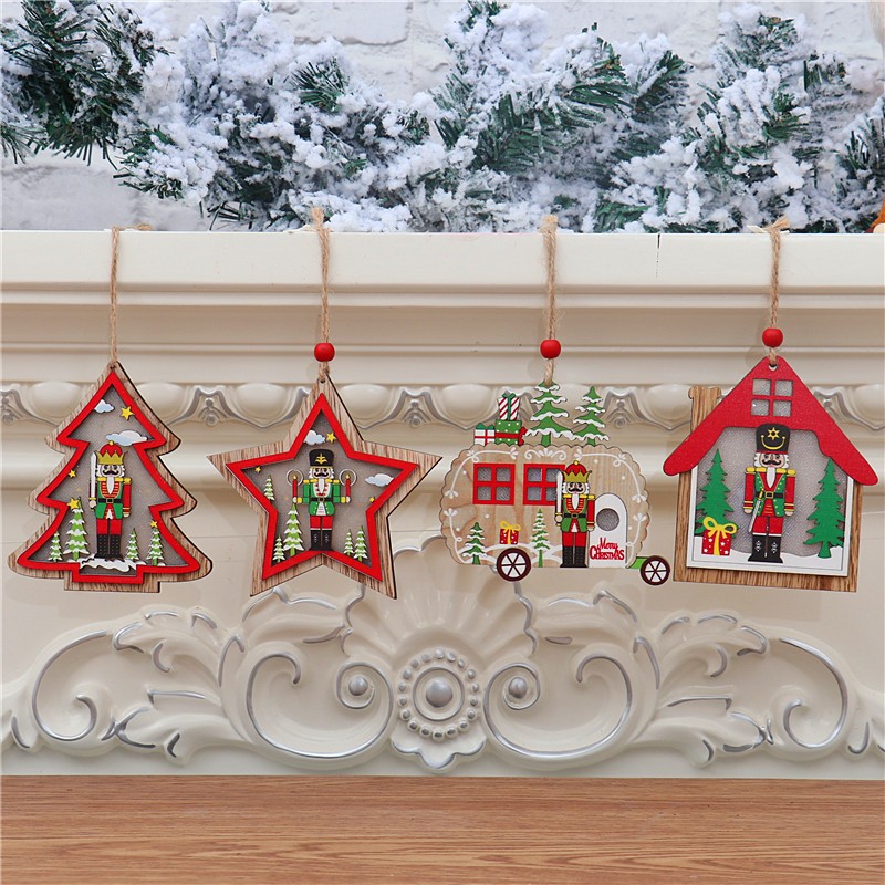 Ornament de Brad, Embo, cu Lumini LED, din Lemn, Figurina Spargatorul de Nuci, Model Brad, Multicolor - imagine 7