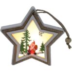 Ornament de Brad, Embo, cu Lumini LED, din Lemn, Model Stea, Multicolor