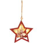 Ornament de Brad, Embo, cu Lumini LED, din Lemn, Figurina Elf, Model Stea, Multicolor