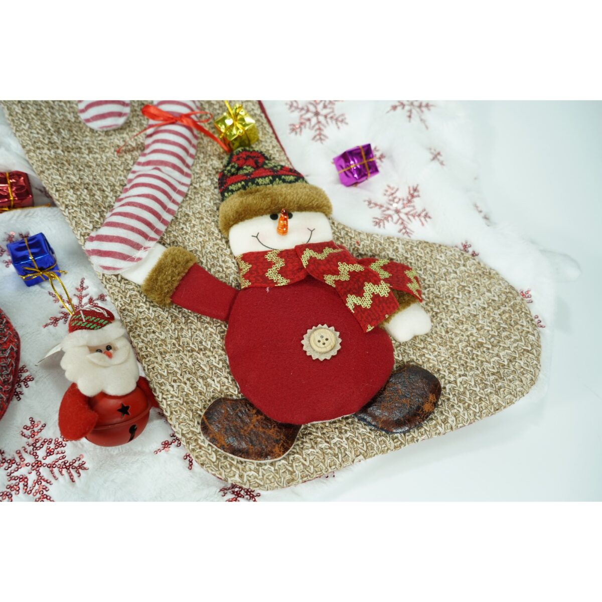 Ciorap Cadouri,Embo,cu model om de zapada,maro, marimea 20x45 cm, textil, interior - imagine 5