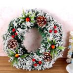 Coronita pentru Craciun Embo, diametru 40 cm, din brad artificial, decorata cu conuri si merisoare, inzapezit, Verde/Alb - imagine 4