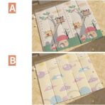 Covoras pentru Copii, Embo, cu 2 Fete, Model Casute in Copaci/Iepurasi, din XPE+PE, Impermeabil, Antiderapant, Protectie Termica, +3 Luni, Pliabil, 150 x 200 x 1.5 cm, Multicolor - imagine 3