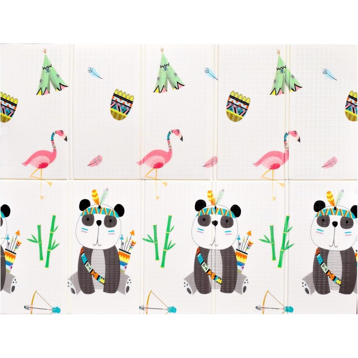 Covoras pentru Copii, Embo, cu 2 Fete, Model Caprioare/Panda, din XPE+PE, Impermeabil, Antiderapant, Protectie Termica, +3 Luni, Pliabil, 150 x 200 x 1 cm, Multicolor - imagine 2