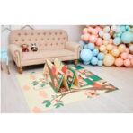 Covoras pentru Copii, Embo, cu 2 Fete, Model Casute in Copaci/Iepurasi, din XPE+PE, Impermeabil, Antiderapant, Protectie Termica, +3 Luni, Pliabil, 180 x 200 x 1.5 cm, Multicolor - imagine 7