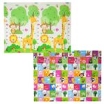 Covoras pentru Copii, Embo, cu 2 Fete, Model Safari/Animale, din XPE+PE, Impermeabil, Antiderapant, Protectie Termica, +3 Luni, Pliabil, 150 x 200 x 1 cm, Multicolor