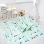 Covoras pentru Copii, Embo, cu 2 Fete, Model Drum/Safari, din XPE+PE, Impermeabil, Antiderapant, Protectie Termica, +3 Luni, Pliabil, 150 x 200 x 1 cm, Multicolor - imagine 2