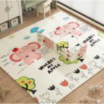 Covoras pentru Copii, Embo, cu 2 Fete, Model Elefantei/Padure, din XPE+PE, Impermeabil, Antiderapant, Protectie Termica, +3 Luni, Pliabil, 150 x 200 x 1.5 cm, Multicolor - imagine 4