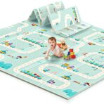 Covoras pentru Copii, Embo, cu 2 Fete, Model Oras/Safari, din XPE+PE, Impermeabil, Antiderapant, Protectie Termica, +3 Luni, Pliabil, 180 x 200 x 1 cm, Multicolor - imagine 4