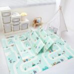 Covoras pentru Copii, Embo, cu 2 Fete, Model Oras/Safari, din XPE+PE, Impermeabil, Antiderapant, Protectie Termica, +3 Luni, Pliabil, 180 x 200 x 1 cm, Multicolor - imagine 5