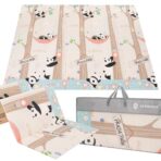 Covoras pentru Copii, Embo, cu 2 Fete, Model Panda/Party, din XPE+PE, Impermeabil, Antiderapant, Protectie Termica, +3 Luni, Pliabil, 180 x 200 x 1 cm, Multicolor - imagine 8