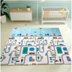 Covoras pentru Copii, Embo, cu 2 Fete, Model Trafic/Girafe, din XPE+PE, Impermeabil, Antiderapant, Protectie Termica, +3 Luni, Pliabil, 180 x 200 x 1 cm, Multicolor - imagine 5