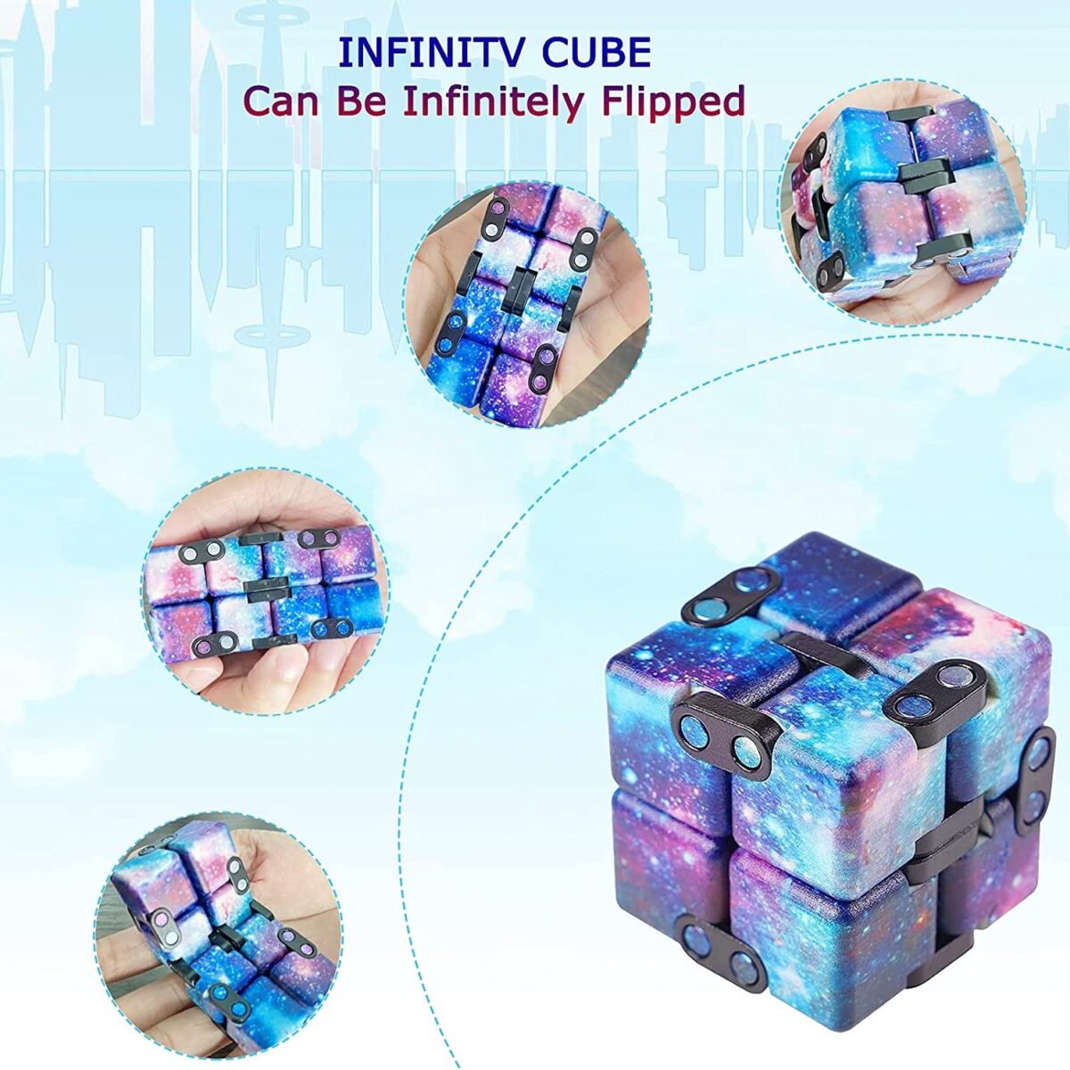 Cub antistres, Fidget Toy, Infinity Magic Cube, Galaxy, 4x4x4 cm - imagine 4