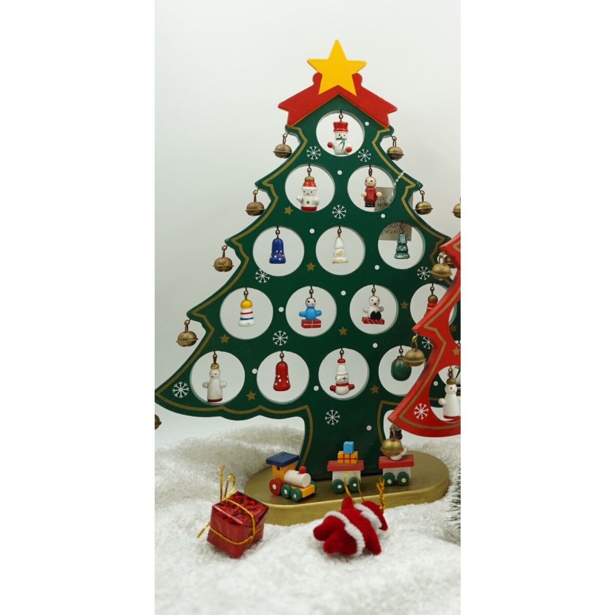 Decoratiune Craciun, Brad, Verde, 15 cavitati cu ornamente, 25.5 cm x 33 cm, Lemn, Embo - imagine 5