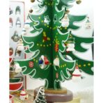 Decoratiune Craciun, Brad, Verde/Alb, 15 cavitati cu ornamente, 25.5 cm x 33 cm, Lemn, Embo - imagine 9