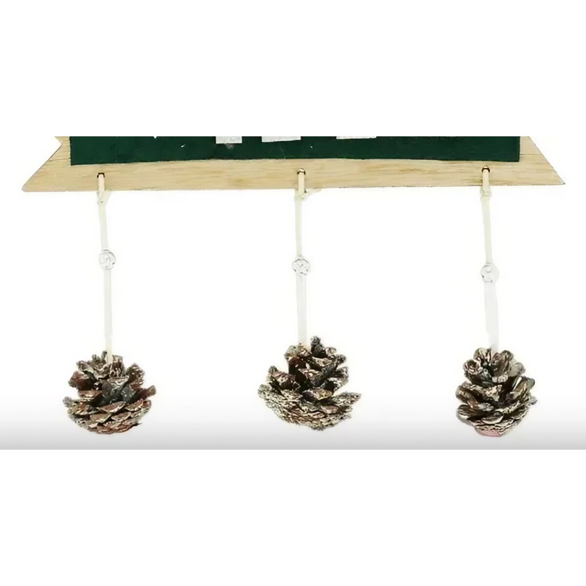 Decoratiune Craciun din Lemn, Embo, Model Scris Xmas, Conuri Atarnate, cu Inimioara 25x9 cm, pentru Brad sau Usa, Verde/Argintiu - imagine 2