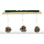 Decoratiune Craciun din Lemn, Embo, Model Scris Xmas, Conuri Atarnate, cu Inimioara 25x9 cm, pentru Brad sau Usa, Verde/Argintiu - imagine 2