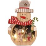 Decoratiune de Craciun, Embo, cu Lumini LED, din Lemn, 16 x 10.5 x 3.5 cm, Model Om de Zapada, Multicolor