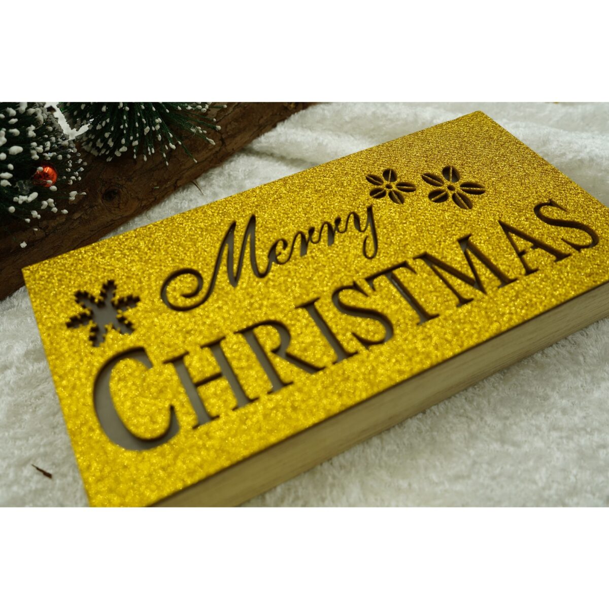Decoratiune luminoasa, Embo, Marry Christmas, galben, lungime: 19 cm, latime: 9 cm, inaltime: 4 cm, lemn, interior/exterior - imagine 5