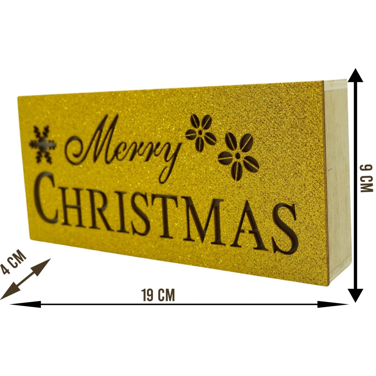Decoratiune luminoasa, Embo, Marry Christmas, galben, lungime: 19 cm, latime: 9 cm, inaltime: 4 cm, lemn, interior/exterior - imagine 7
