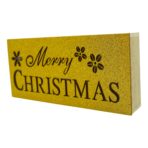 Decoratiune luminoasa, Embo, Marry Christmas, galben, lungime: 19 cm, latime: 9 cm, inaltime: 4 cm, lemn, interior/exterior