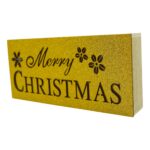 Decoratiune luminoasa, Embo, Marry Christmas, galben, lungime: 19 cm, latime: 9 cm, inaltime: 4 cm, lemn, interior/exterior