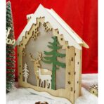 Decoratiune luminoasa, model de  Casa cu Reni, maro, lungime: 18 cm, latime: 5 cm, inaltime: 21 cm, lemn, interior/exterior - imagine 2