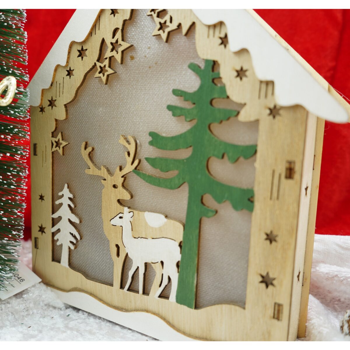 Decoratiune luminoasa, model de  Casa cu Reni, maro, lungime: 18 cm, latime: 5 cm, inaltime: 21 cm, lemn, interior/exterior - imagine 3