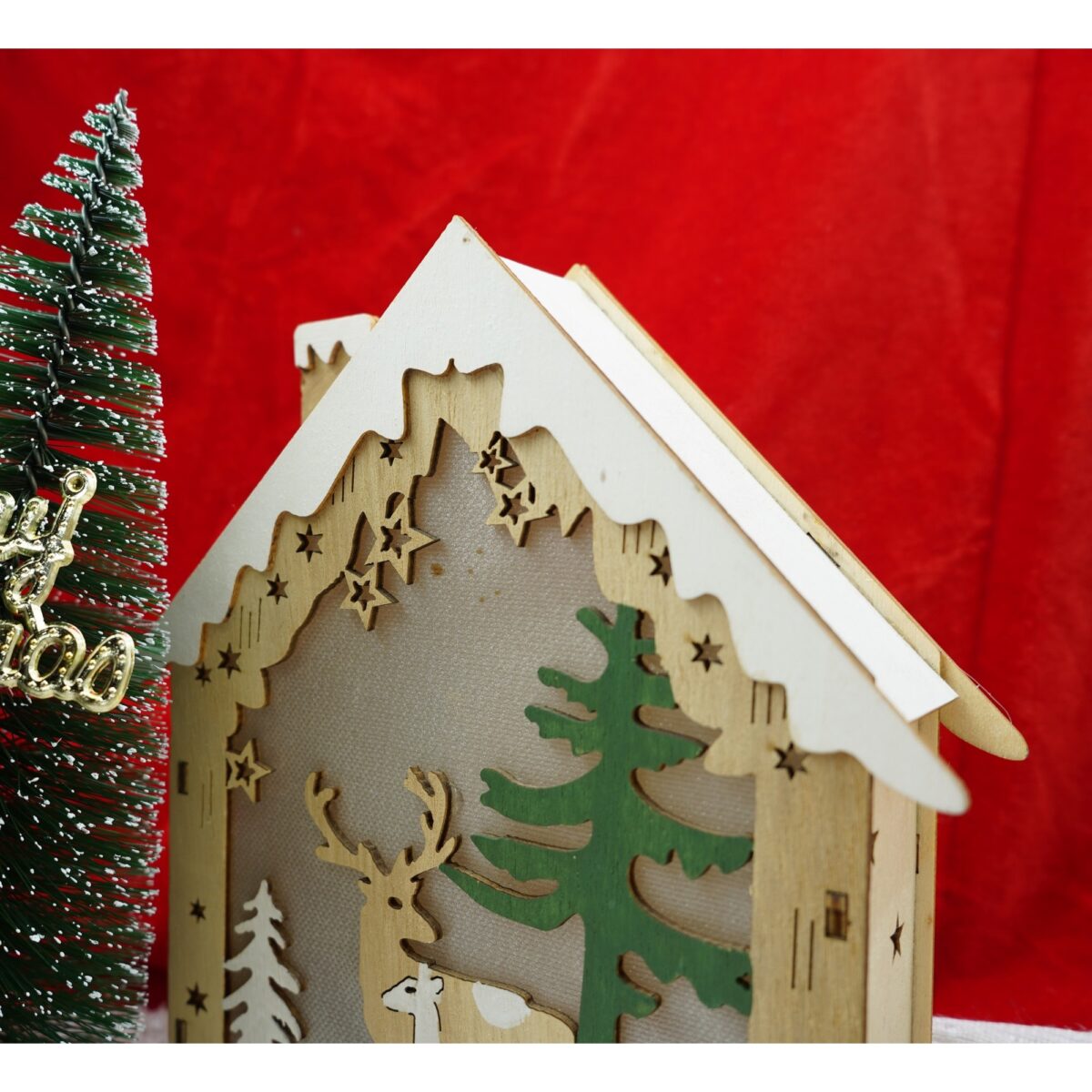 Decoratiune luminoasa, model de  Casa cu Reni, maro, lungime: 18 cm, latime: 5 cm, inaltime: 21 cm, lemn, interior/exterior - imagine 4