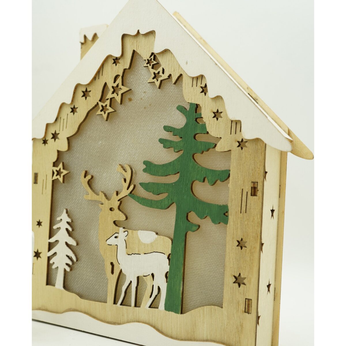 Decoratiune luminoasa, model de  Casa cu Reni, maro, lungime: 18 cm, latime: 5 cm, inaltime: 21 cm, lemn, interior/exterior - imagine 5