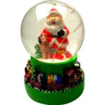 Decoratiune muzicala glob cu zapada, cu lumini si muzica, Mos Craciun, 13.5 cm, multicolor - imagine 2