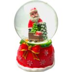 Decoratiune muzicala glob cu zapada, cu lumini si muzica, Mos Craciun cu sania, 13 cm, multicolor