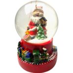Decoratiune muzicala glob cu zapada, cu lumini si muzica, Mos Craciun, cu trenulet 13.5 cm, multicolor