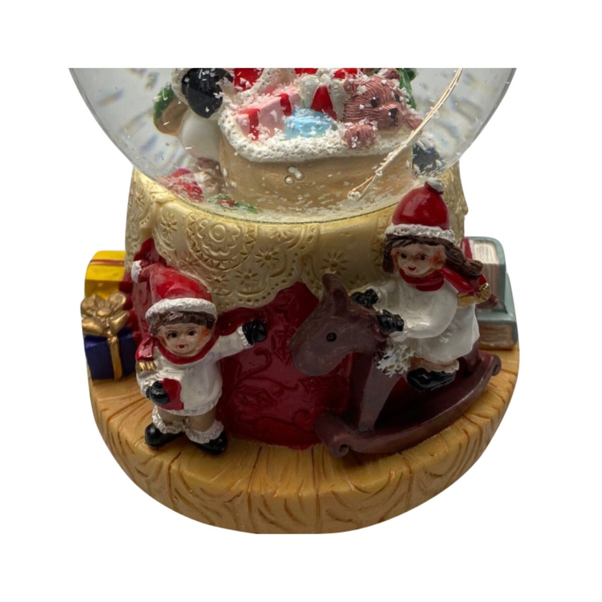 Decoratiune muzicala glob cu zapada, cu lumini si muzica, Mos Craciun si copilasi, 13 cm, multicolor - imagine 2