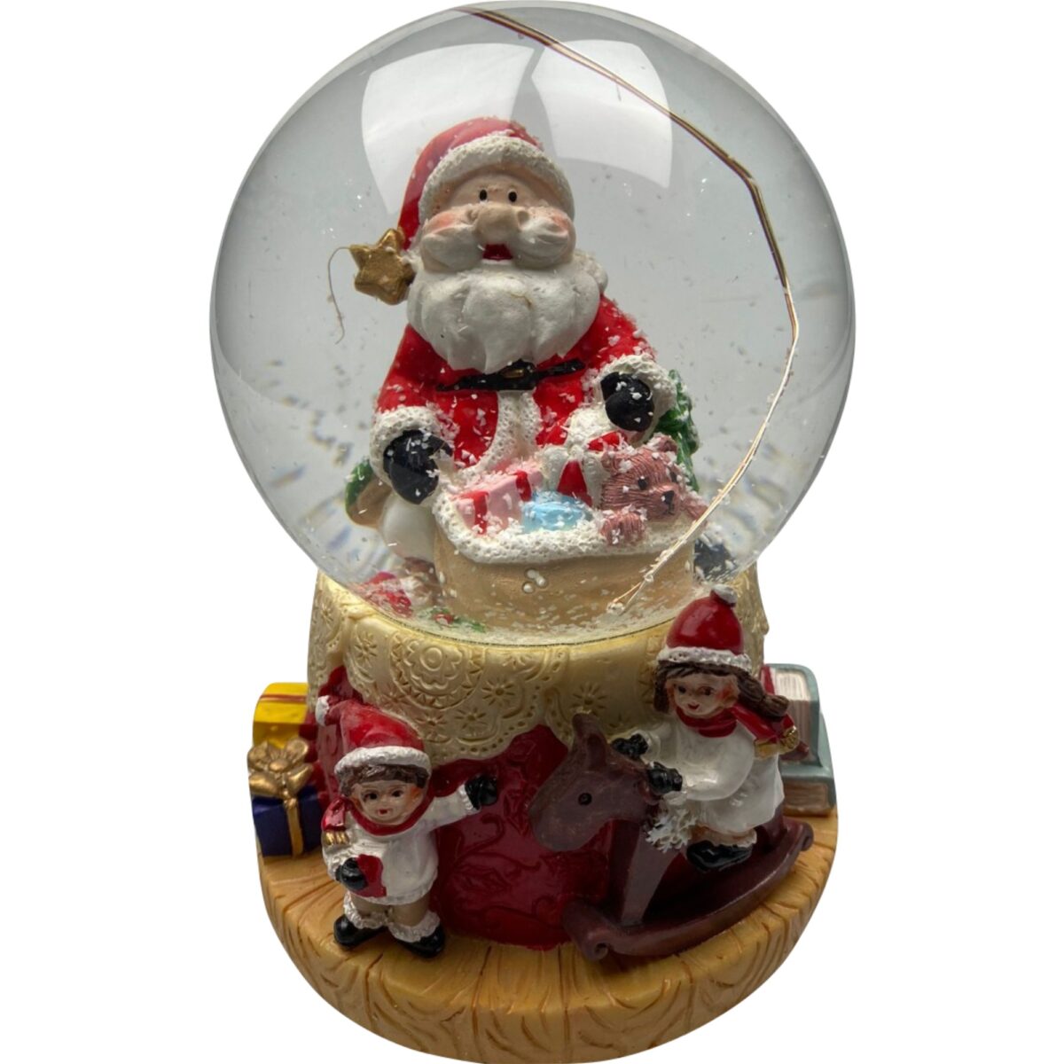 Decoratiune muzicala glob cu zapada, cu lumini si muzica, Mos Craciun si copilasi, 13 cm, multicolor - imagine 3