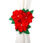Decoratiune pentru perdea/draperie cu tematica de Craciun Embo, model floare Craciunita, material texit si poliester, 31 cm, cu snur, rosu