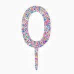 Decoratiune Topper pentru Tort, Embo, din Acrilic cu Fulgi de Sclipici, Model Cifra 0, Inaltime 18.5 cm, Transparent Multicolor