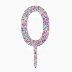 Decoratiune Topper pentru Tort, Embo, din Acrilic cu Fulgi de Sclipici, Model Cifra 0, Inaltime 18.5 cm, Transparent Multicolor
