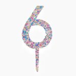 Decoratiune Topper pentru Tort, Embo, din Acrilic cu Fulgi de Sclipici, Model Cifra 6, Inaltime 18.5 cm, Transparent MulticolorÂ 