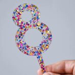 Decoratiune Topper pentru Tort, Embo, din Acrilic cu Fulgi de Sclipici, Model Cifra 8, Inaltime 18.5 cm, Transparent MulticolorÂ  - imagine 2