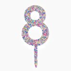 Decoratiune Topper pentru Tort, Embo, din Acrilic cu Fulgi de Sclipici, Model Cifra 8, Inaltime 18.5 cm, Transparent MulticolorÂ 