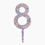 Decoratiune Topper pentru Tort, Embo, din Acrilic cu Fulgi de Sclipici, Model Cifra 8, Inaltime 18.5 cm, Transparent MulticolorÂ 