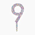 Decoratiune Topper pentru Tort, Embo, din Acrilic cu Fulgi de Sclipici, Model Cifra 9, Inaltime 18.5 cm, Transparent MulticolorÂ