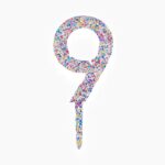 Decoratiune Topper pentru Tort, Embo, din Acrilic cu Fulgi de Sclipici, Model Cifra 9, Inaltime 18.5 cm, Transparent MulticolorÂ 