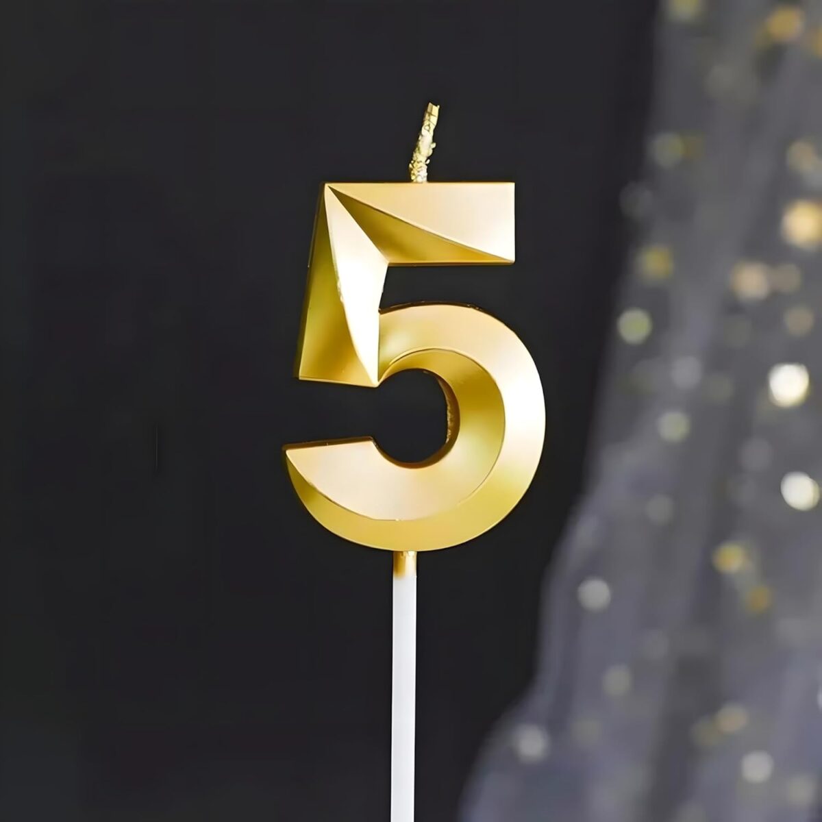 Lumanare Cifra 5, Embo, Model Diamond, 5 x 3.4 cm, Auriu - imagine 5