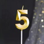 Lumanare Cifra 5, Embo, Model Diamond, 5 x 3.4 cm, Auriu - imagine 5