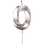 Lumanare Cifra 0, Embo, Model Diamond, 5 x 3.4 cm, Argintiu